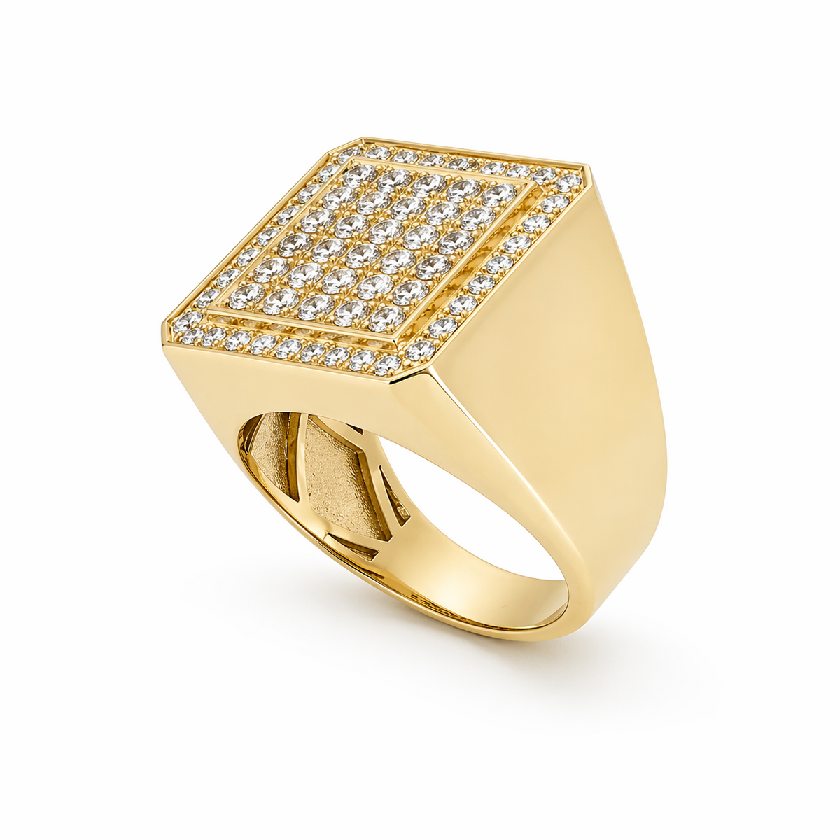 Mens Fashion Ring 10K Yellow Gold Men’s Square Cluster Ring Pochy Jewelry in Miami