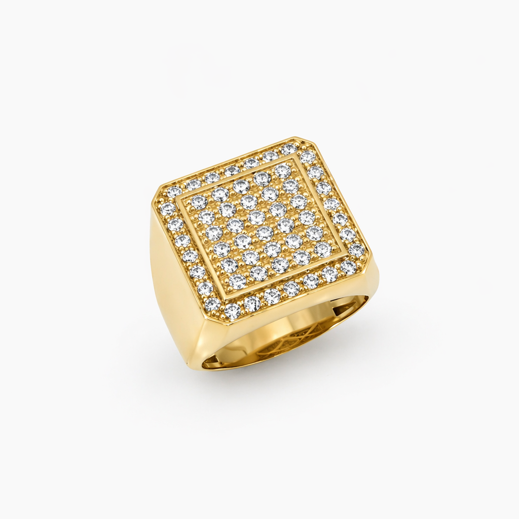 Mens Fashion Ring 10K Yellow Gold Men’s Square Cluster Ring Pochy Jewelry in Miami