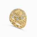Mens Fashion Ring Round Cluster Gold Ring with St. Lazarus in 10K Pochy Jewelry in Miami