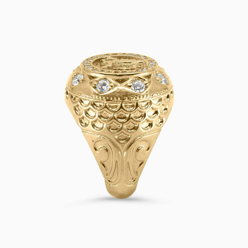 Mens Fashion Ring Round Cluster Gold Ring with St. Lazarus in 10K Pochy Jewelry in Miami