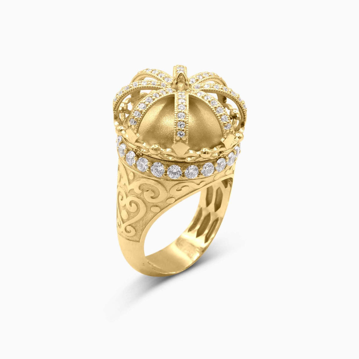 Mens Fashion Ring 10K Gold Open Crown Ring with Stones – Luxury Royal Ring Pochy Jewelry in Miami