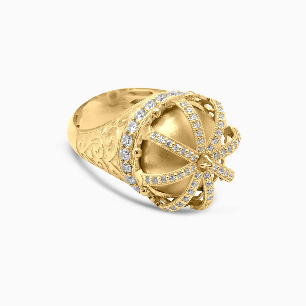 Mens Fashion Ring 10K Gold Open Crown Ring with Stones – Luxury Royal Ring Pochy Jewelry in Miami