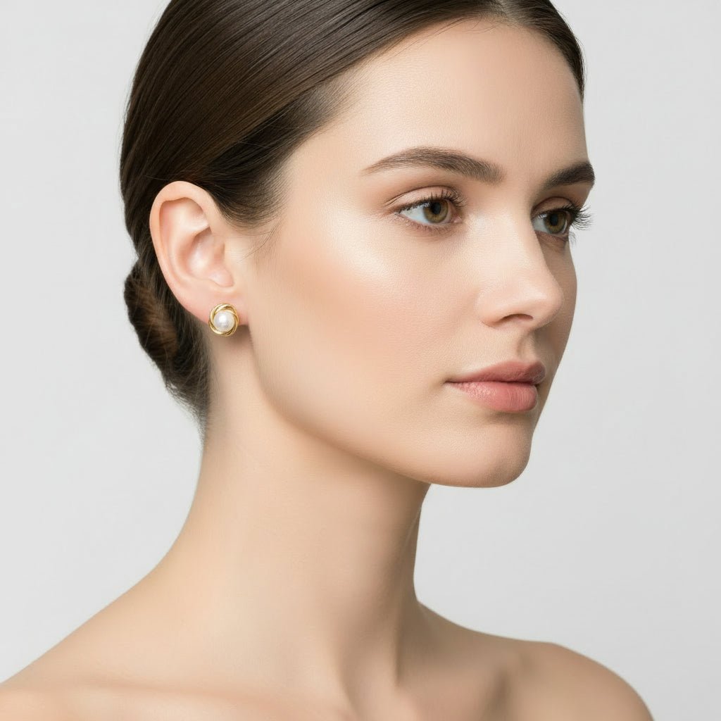 14K Gold Pearl Knot Stud Earrings - Earrings - Laurita Jewelry